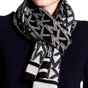Michael Michael Kors black and silver metallic signature logo women's scarf NWT